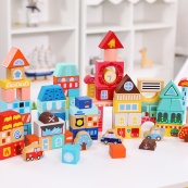 Деревянный конструктор "Город" C 75545, 12 пазлов, 88 деталей. Изображение №7