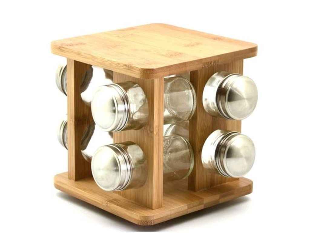 Набір ємностей для спецій 80мл на підставці Midori, 9пр. 19x19x15.5см, бамбук, нерж.сталь, скло, пластик ТМ ARDESTO Набір ємностей для спецій 80мл на підставці Midori, 9пр. 19x19x15.5см, бамбук, нерж.сталь, скло, пластик ТМ ARDESTO