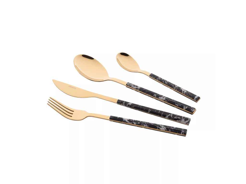 Набір столових приборів 16шт Gemini Marmo, нержавіюча сталь, пластик, золотисто-чорний ТМ ARDESTO Набір столових приборів 16шт Gemini Marmo, нержавіюча сталь, пластик, золотисто-чорний ТМ ARDESTO
