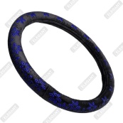 Чохол на кермо фланель "М" (37-38см) чорний Elegant 115221 квіти з синім камінням. Изображение №2