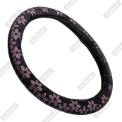 Чохол на кермо фланель "М" (37-38см) чорний Elegant 115231 квіти з рожевим камінням. Изображение №2