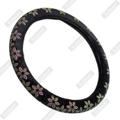 Чохол на кермо фланель "М" (37-38см) чорний Elegant 115241 квіти з білим камінням. Изображение №2