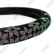 Чохол на кермо фланель "М" (37-38см) чорний Elegant 115241 квіти з білим камінням. Изображение №3