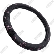 Чохол на кермо фланель "М" (37-38см) чорний Elegant 115251 метелик з рожевим камінням. Изображение №2