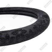 Чохол на кермо фланель "М" (37-38см) чорний Elegant 115211 квіти з чорним камінням. Зображення №3