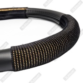 Чохол на кермо шкіра "М" (37-38см) чорний Elegant 115081 вставка з золотими стразами. Зображення №3