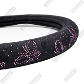 Чохол на кермо фланель "М" (37-38см) чорний Elegant 115251 метелик з рожевим камінням. Изображение №3