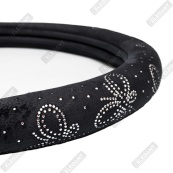 Чохол на кермо фланель "М" (37-38см) чорний Elegant 115261 метелик з білим камінням. Зображення №3