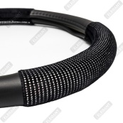 Чохол на кермо шкіра "М" (37-38см) чорний Elegant 115071 вставка з білими стразами. Зображення №3