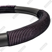 Чохол на кермо шкіра "М" (37-38см) чорний Elegant 115091 вставка з рожевими стразами. Зображення №3