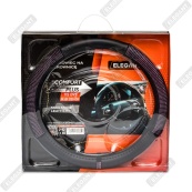 Чохол на кермо шкіра "М" (37-38см) чорний Elegant 115091 вставка з рожевими стразами. Зображення №4