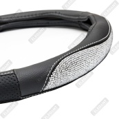 Чохол на кермо шкіра "М" (37-38см) чорний Elegant 115181 вставка з білим камінням. Зображення №3