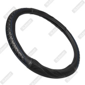 Чохол на кермо шкіра "L" (39-40см) чорний Elegant 115202 вставка листок,синя нитка. Зображення №2