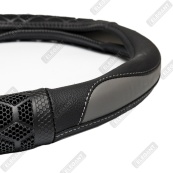 Чохол на кермо шкіра "M" (37-38см) чорний/сірий Elegant 115021 вставка ромб. Изображение №3