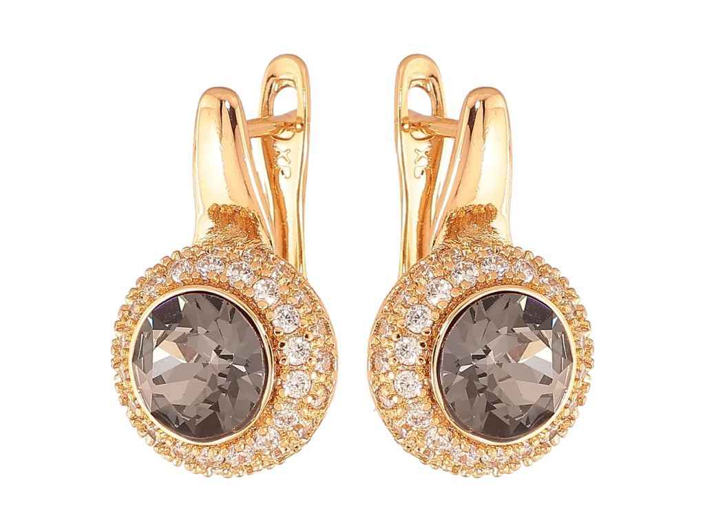 Сережки англійська застібка Позолота 18K Чорні кристали в обрамленні дрібних кристалів арт.307005 ТМ XUPING Сережки англійська застібка Позолота 18K Чорні кристали в обрамленні дрібних кристалів арт.307005 ТМ XUPING