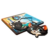 Деревянный пазл-вкладыш "Любознательный котик" Puz-88751 А6, 4 элемента. Изображение №3