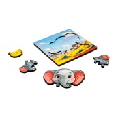 Деревянный пазл-вкладыш "Веселый слоненок" Puz-88752 А6, 4 элемента. Изображение №2