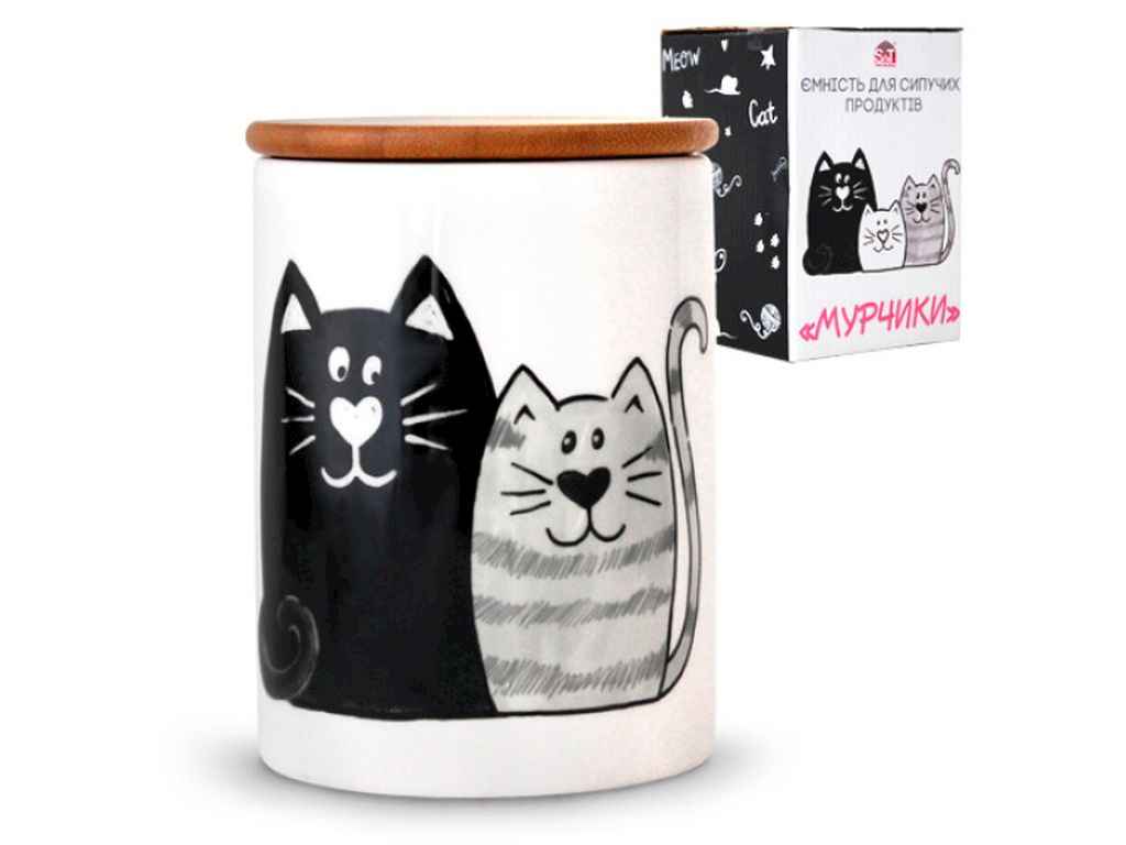 Ємність для сипучих продуктів 850мл з бамбуковою кришкою Мурчики 6028-19 ТМ SNT Ємність для сипучих продуктів 850мл з бамбуковою кришкою Мурчики 6028-19 ТМ SNT