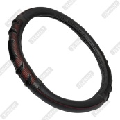 Чохол на кермо шкіра "M" (37-38см) чорний Elegant 115041 перфорація/масажер/червона нитка. Изображение №2