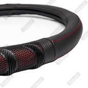 Чохол на кермо шкіра "M" (37-38см) чорний Elegant 115041 перфорація/масажер/червона нитка. Изображение №3