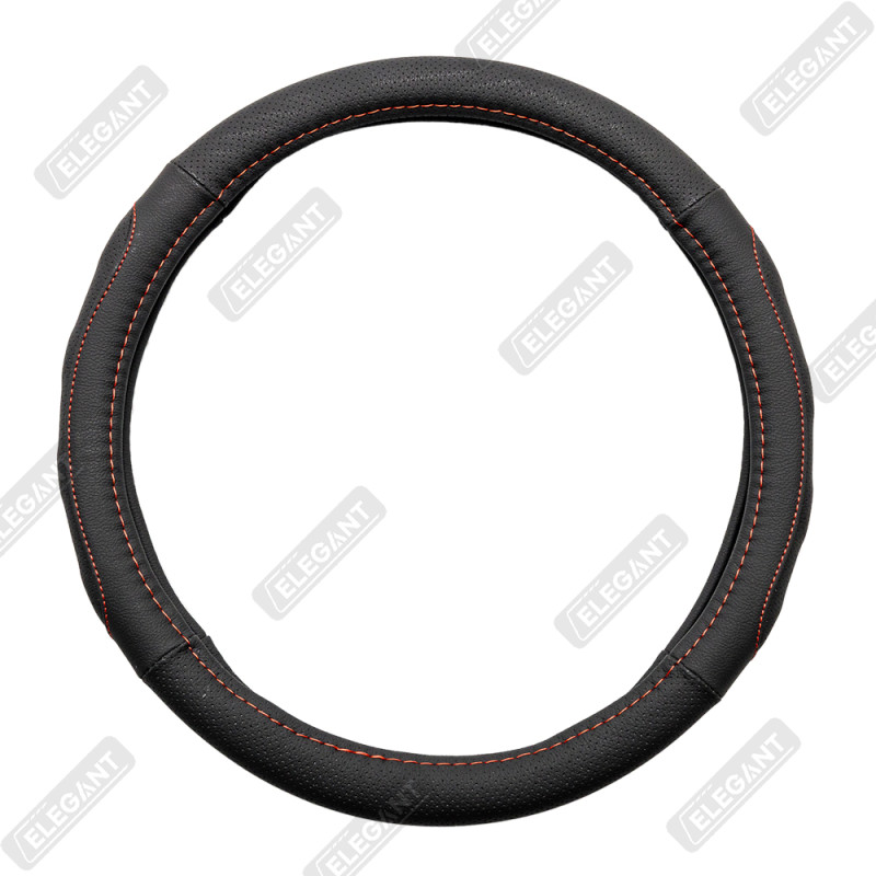 Чохол на кермо шкіра "M" (37-38см) чорний Elegant 115121 перфорація з червоною ниткою Чохол на кермо шкіра "M" (37-38см) чорний Elegant 115121 перфорація з червоною ниткою