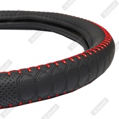 Чохол на кермо шкіра "M" (37-38см) чорний Elegant 115351 масажер/червона нитка/один шов. Изображение №3