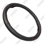 Чохол на кермо шкіра "M" (37-38см) чорний Elegant 115331 червона нитка/шахове плетіння. Изображение №2