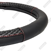 Чохол на кермо шкіра "M" (37-38см) чорний Elegant 115331 червона нитка/шахове плетіння. Изображение №3