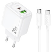 Адаптер 220v (USB/Type-C) HOCO CS54A+кабель TypeC-TypeC. Изображение №3