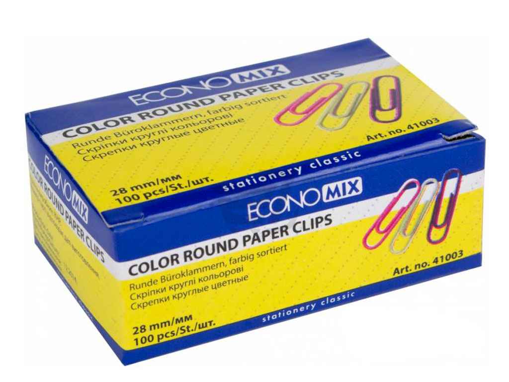 Скріпка 28мм кругла кольорова, 100шт. ТМ ECONOMIX Скріпка 28мм кругла кольорова, 100шт. ТМ ECONOMIX
