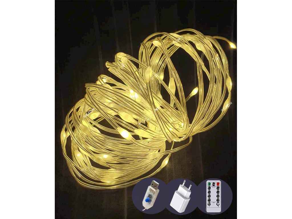 Гірлянда Роса-люкс 100LED теплий білий 10м 8 режимів/USB адаптер/пульт ДК ТМ КИТАЙ Гірлянда Роса-люкс 100LED теплий білий 10м 8 режимів/USB адаптер/пульт ДК ТМ КИТАЙ