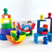 Дерев'яна іграшка "Райдуга-балансир" C15025, 27 різнокольорових фігур. Зображення №2