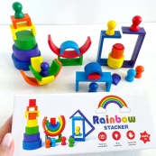 Дерев'яна іграшка "Райдуга-балансир" C15025, 27 різнокольорових фігур. Зображення №4