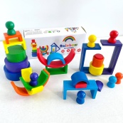 Дерев'яна іграшка "Райдуга-балансир" C15025, 27 різнокольорових фігур. Зображення №5