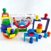 Дерев'яна іграшка "Райдуга-балансир" C15025, 27 різнокольорових фігур. Зображення №6