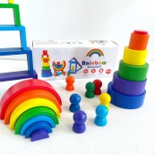 Дерев'яна іграшка "Райдуга-балансир" C15025, 27 різнокольорових фігур. Зображення №7