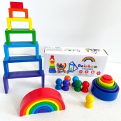 Дерев'яна іграшка "Райдуга-балансир" C15025, 27 різнокольорових фігур. Зображення №8