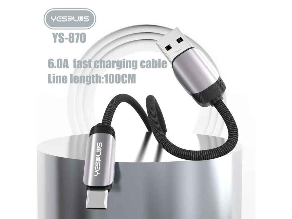 Кабель USB - Type -C YP-870 6A Fast 1м чорний ТМ YESPLUS Кабель USB - Type -C YP-870 6A Fast 1м чорний ТМ YESPLUS
