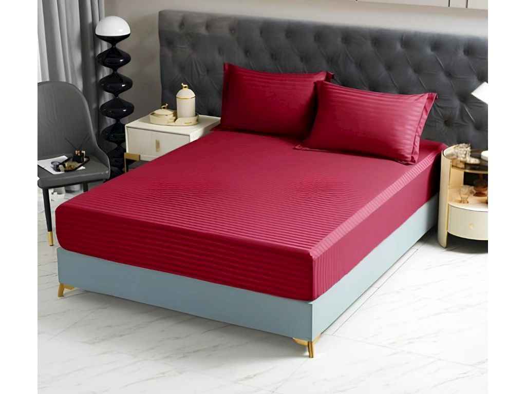 Простирадло на резинці 160*200 страйп-сатін арт.22128-36 червоний ТМ MALLORY HOME Простирадло на резинці 160*200 страйп-сатін арт.22128-36 червоний ТМ MALLORY HOME