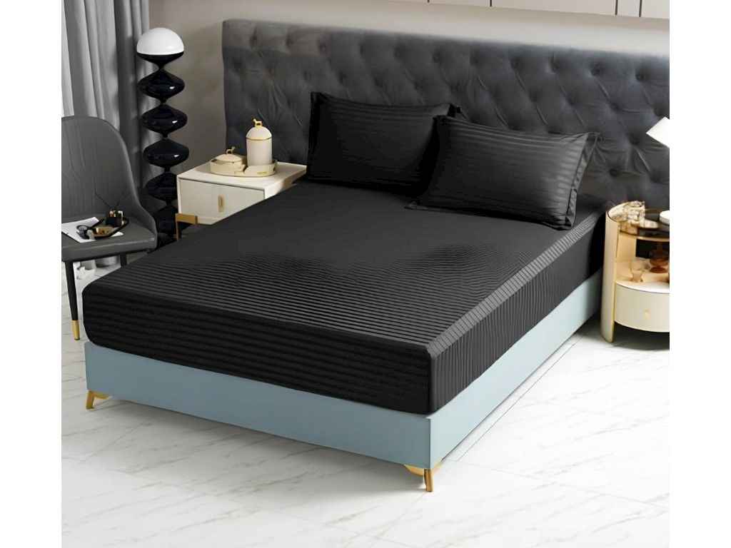 Простирадло на резинці 180*200 страйп-сатін арт.22129-36 чорний ТМ MALLORY HOME Простирадло на резинці 180*200 страйп-сатін арт.22129-36 чорний ТМ MALLORY HOME