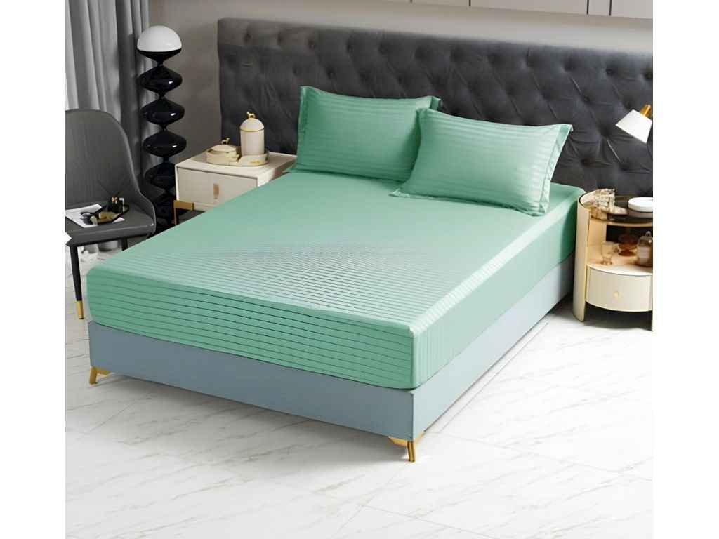 Простирадло на резинці 180*200 страйп-сатін арт.22129-36 зелений ТМ MALLORY HOME Простирадло на резинці 180*200 страйп-сатін арт.22129-36 зелений ТМ MALLORY HOME