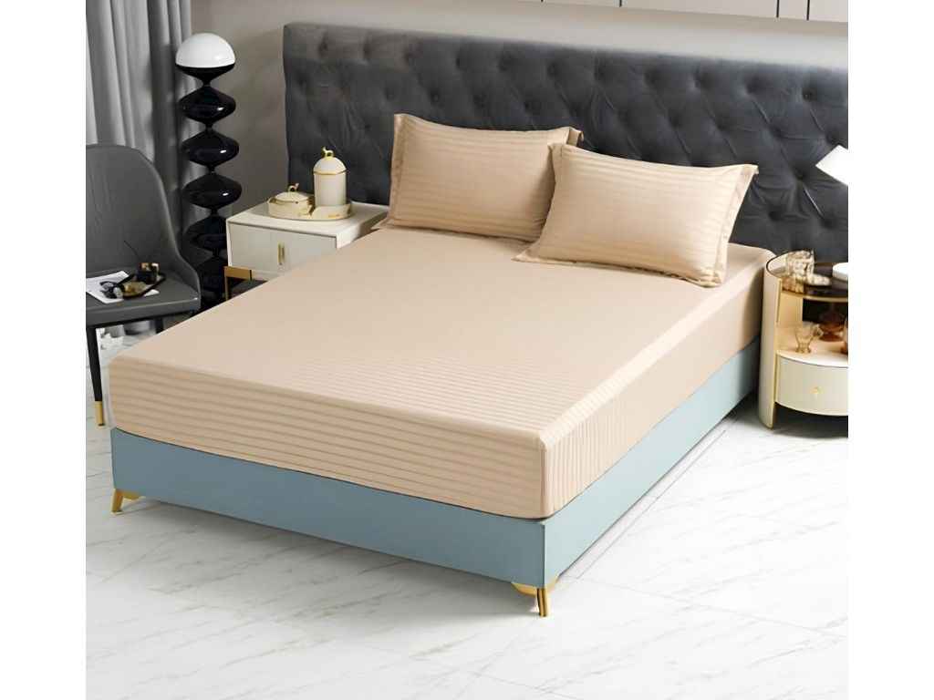 Простирадло на резинці 180*200 страйп-сатін арт.22129-36 бежевий ТМ MALLORY HOME Простирадло на резинці 180*200 страйп-сатін арт.22129-36 бежевий ТМ MALLORY HOME