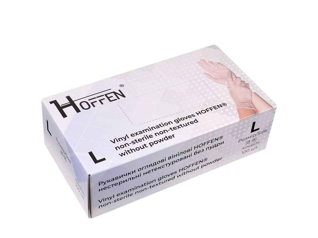 Рукавички вінілові оглядові 50пар L Прозорі (нестер/нетекстур/без пудри) ТМ HOFFEN Рукавички вінілові оглядові 50пар L Прозорі (нестер/нетекстур/без пудри) ТМ HOFFEN