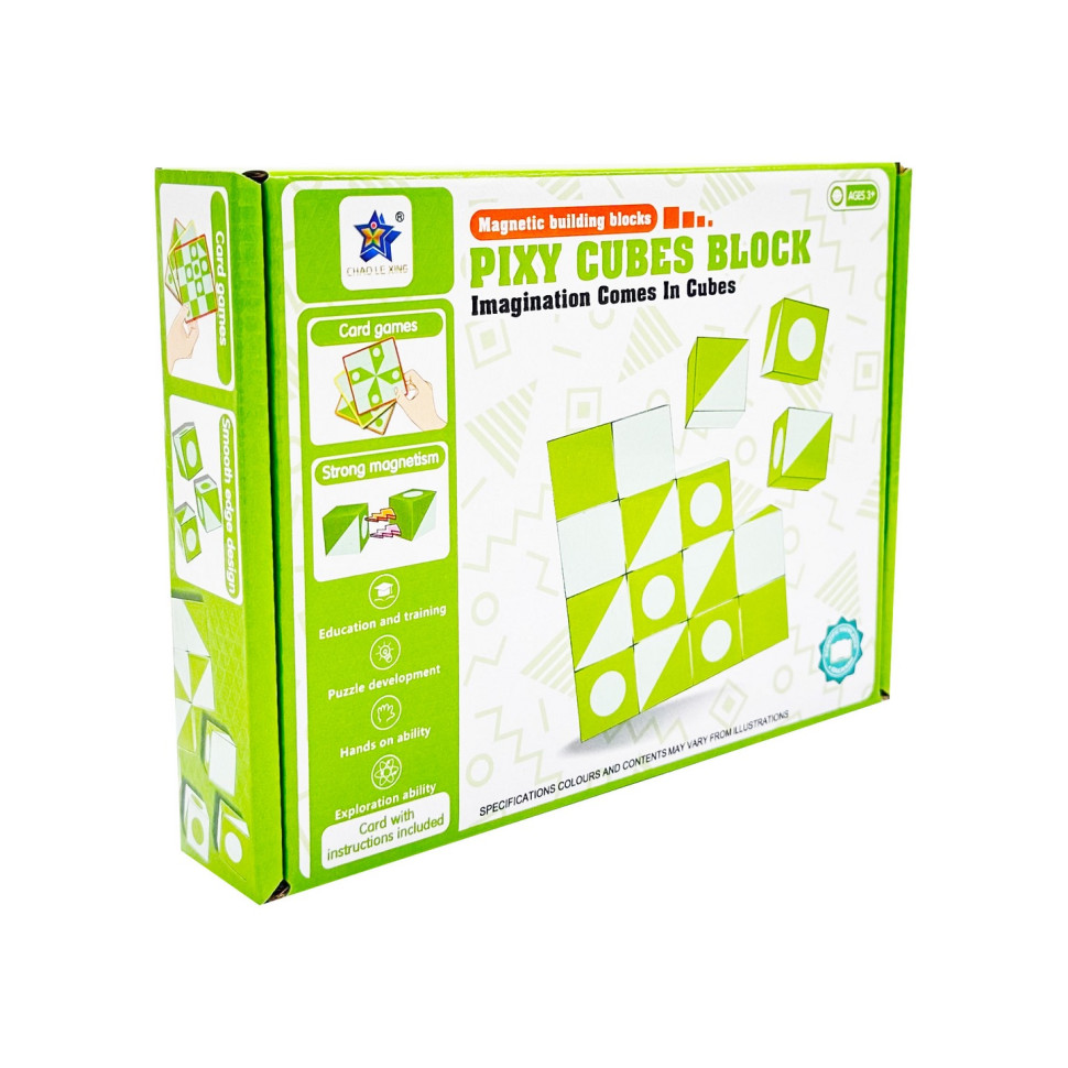 Дитяча гра-головоломка "Магнітні кубики" FD136(Green) 16 елементів, 8 карток Дитяча гра-головоломка "Магнітні кубики" FD136(Green) 16 елементів, 8 карток