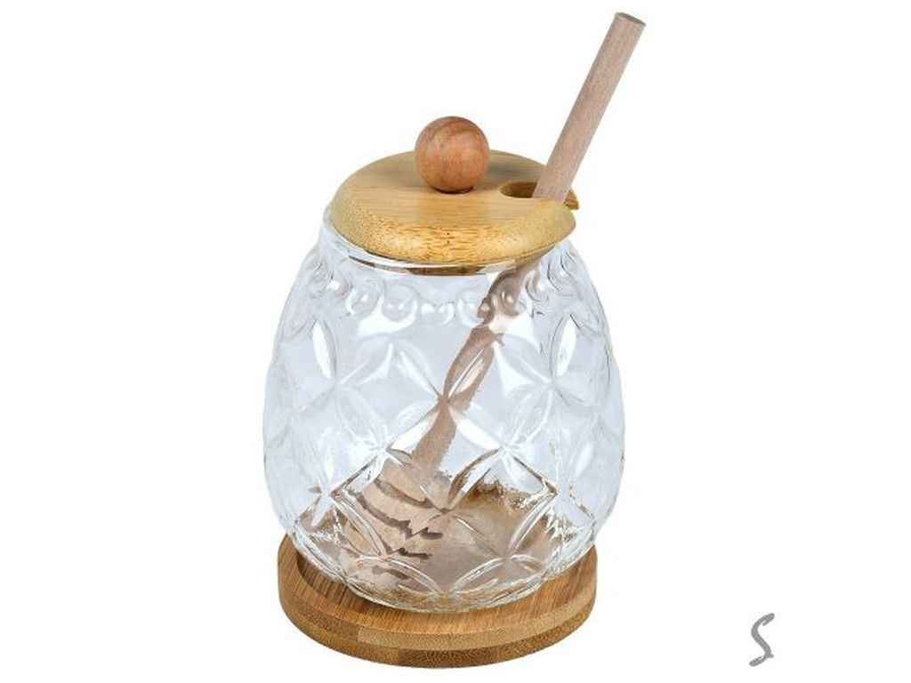 Банка для меду з ложкою на бамбуковій підставці 9*9*13см 400мл R99462 ТМ STENSON Банка для меду з ложкою на бамбуковій підставці 9*9*13см 400мл R99462 ТМ STENSON