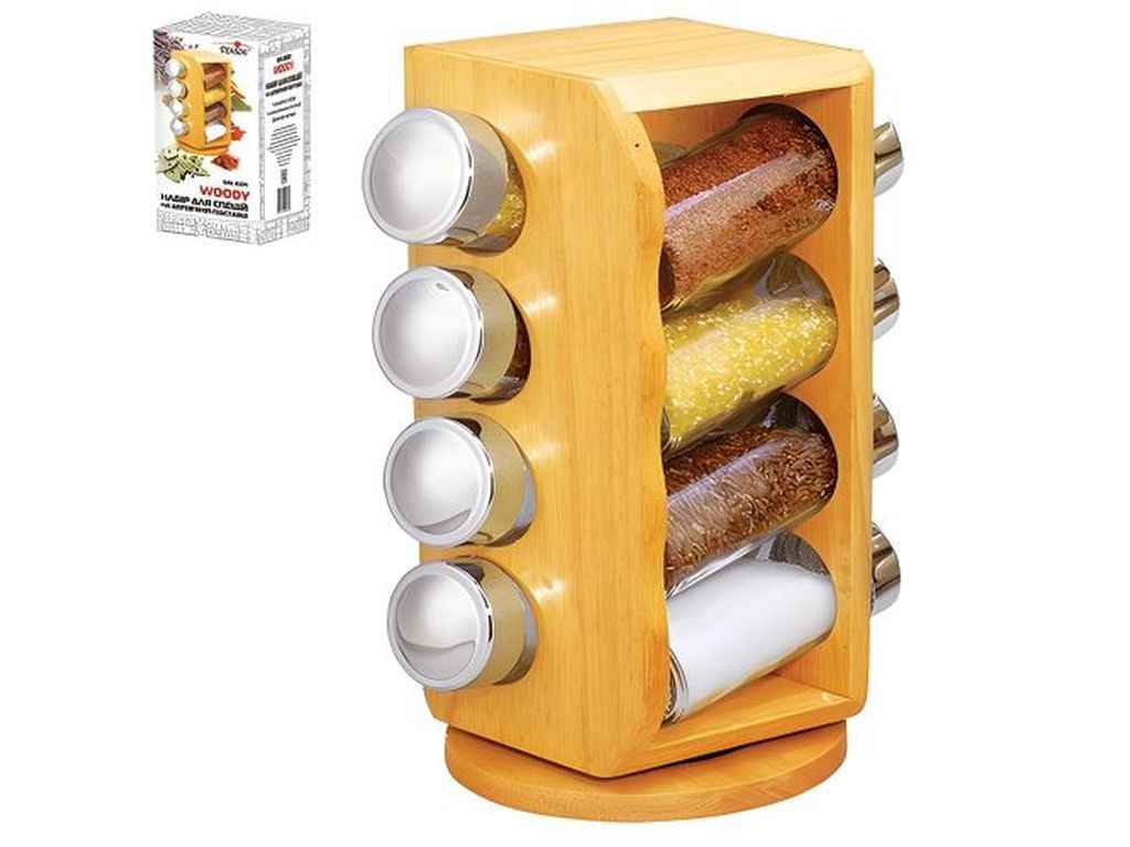 Спецівниця на дерев.підставці Woody 8шт/наб 14*14*25.5см MS-0371 ТМ STENSON Спецівниця на дерев.підставці Woody 8шт/наб 14*14*25.5см MS-0371 ТМ STENSON