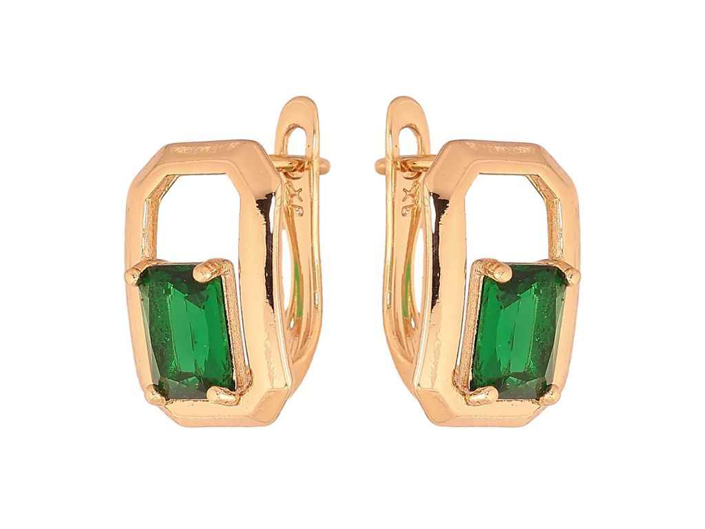 Сережки англійська застібка Позолота 18К Візерунок з зеленими кристалами (310158) ТМ XUPING Сережки англійська застібка Позолота 18К Візерунок з зеленими кристалами (310158) ТМ XUPING