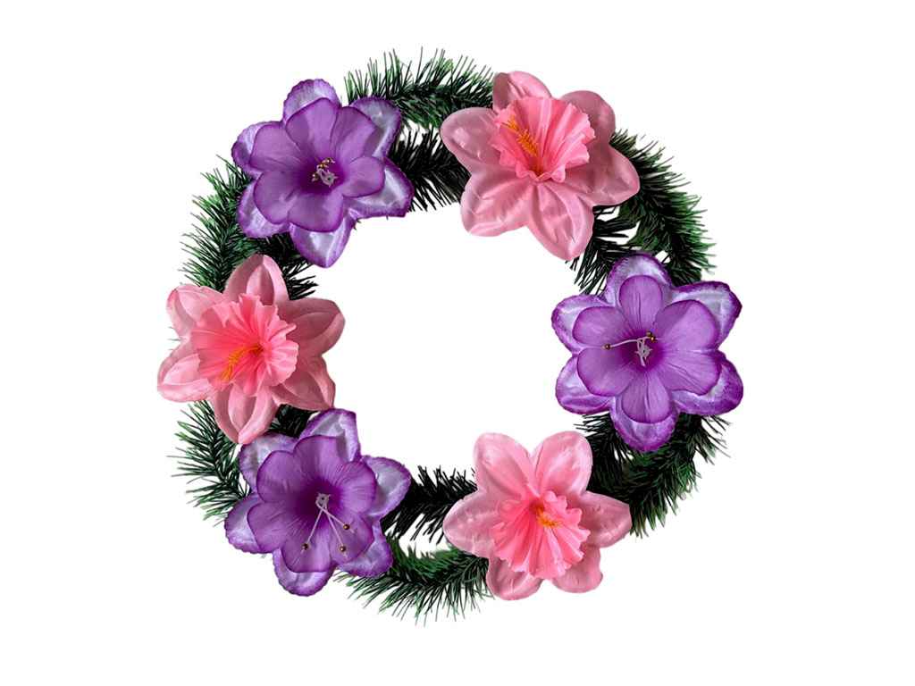 Вінок поминальний Петунія 40х40см бузок-рожевий неон ТМ Memori Вінок поминальний Петунія 40х40см бузок-рожевий неон ТМ Memori