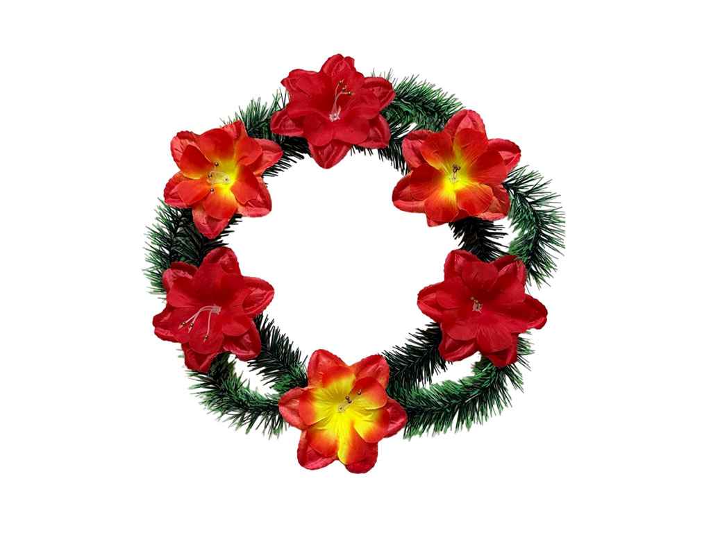 Вінок поминальний Петунія 40х40см червоний з жотою серединкою ТМ Memori Вінок поминальний Петунія 40х40см червоний з жотою серединкою ТМ Memori