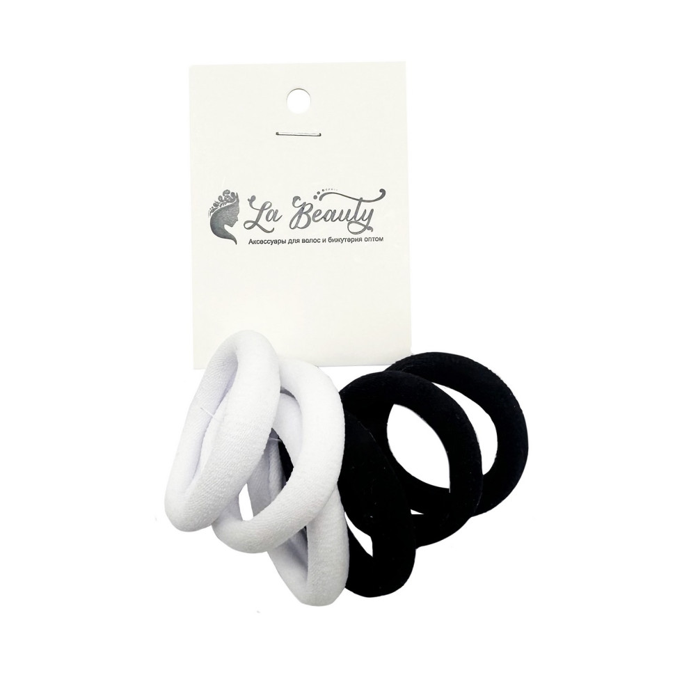 Набір резинок для волосся 0108-424, 6 штук, чорний та білий Набір резинок для волосся 0108-424, 6 штук, чорний та білий
